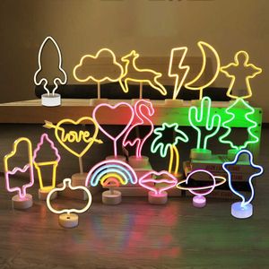 Night Lights USB LED Neon Light Holiday Flamingo Lamp Xmas feesttafellamp Cactus Lamp Batterij aangedreven voor slaapkamer bruiloft Decoratie P230331