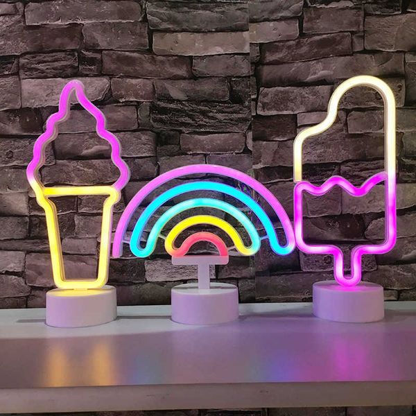 Luces nocturnas USB LED NEON LETO LED Ice Cream Luces de lámparas de arco iris para el dormitorio Garlands Operado de Garlands Boda de Navidad Decoración de fiesta de Navidad P230331