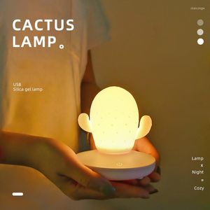 Nachtlichten USB LED Touch Diming Cactus Siliconen licht Kinderen Slaapkamer Huis Moderne binnenstudie Studie Bedcoratie Creatieve geschenklamp