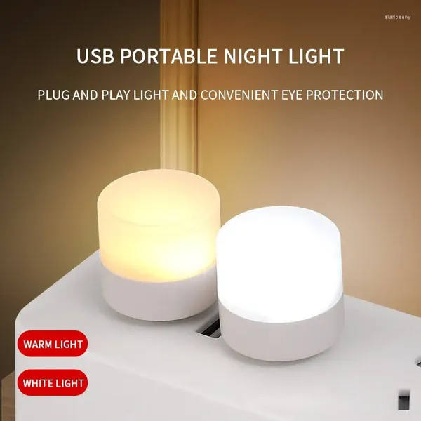 Luces nocturnas Luz USB Blanco cálido LED Bombilla enchufable Entorno doméstico portátil Lectura de ahorro de energía