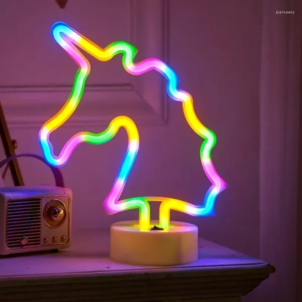 Luces nocturnas, luz de neón USB, señal en forma de unicornio, Luna, flamenco, iluminación, decoración de pared, Led para boda, dormitorio, habitación de bebé para niños