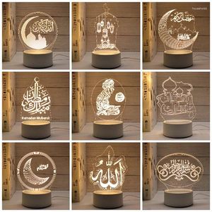 Veilleuses USB fonctionnent LED 3D acrylique lumière musulmane Ramadan Festival décorations EID Mubarak Table ornements lampe chambre décor