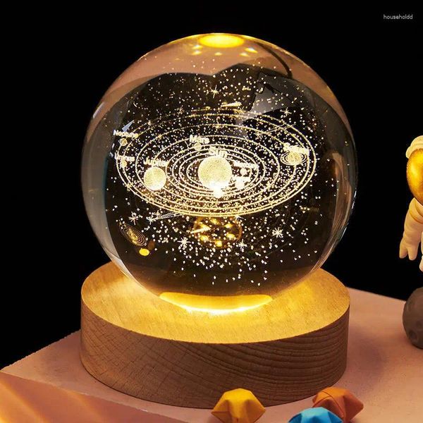 Veilleuses USB exploitées 3D boule de cristal LED lumière astronomie galaxie lune lampe enfant anniversaire cadeaux de noël chambre décor chevet