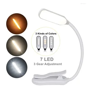 Luces nocturnas USB recargable ajustable LED Luz de libro con clip de cuello de cisne 7 LED Lámpara de escritorio de lectura flexible Lectura de mesa