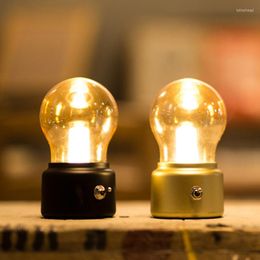 Nachtlichten USB Oplaadbare lamp Vintage Retro Gold Draadloze bureaubriek voor jaar Holiday Home Studie Room Decoratie