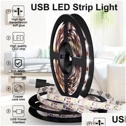 Veilleuses USB Strip LED Light TV Ruban Flexible Tape 5V Armoire Lampe Décoration 0.5M 1M 2M 4M 5M 2835 Drop Livraison Éclairage Indo Otfsm