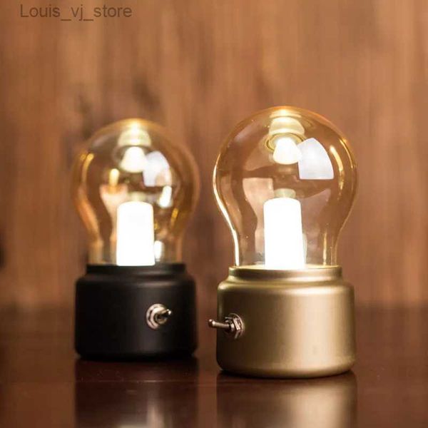 Veilleuses Vintage rétro ampoule lampe LED veilleuse ancienne mode USB Rechargeable bureau lampe de Table lampe de chevet avec interrupteur marche/arrêt meilleur cadeau YQ231204