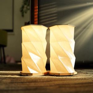Veilleuses Vintage en bois pliant lanternes en papier Portable Dimmable lampe de Table USB Rechargeable nouveauté LED lanterne pour l'extérieur