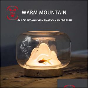 Veilleuses Chaud Montagne Veilleuse Chevet Table De Bureau Lampe Technologie Noire Lumineux Fish Tank Fleur Décoration Bijoux Unique Dhsvq