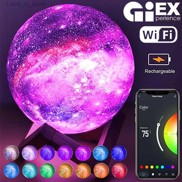 Luces nocturnas WIFI 15 cm Lámpara de luna 256 colores Luz nocturna LED remota Atmósfera recargable Luz nocturna Trabajo para TUYA Smart Life Regalo de Navidad YQ231204