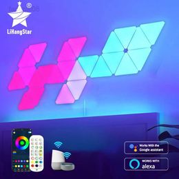 Veilleuses WIFI Smart LED Triangle Atmosphère RVB Applique Bluetooth APP Contrôle Vocal Musique Synchronisation Salle De Jeux TV Chambre Décoration HKD230704