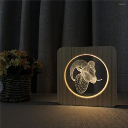 Nachtlichten Wild Goat Dier 3D LED Arylische houten lamp Tafel Licht Schakelaar Regel voor kinderkamer Versiering Jaar Gift