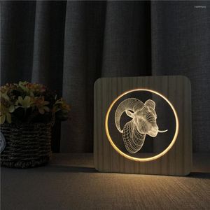 Veilleuses chèvre sauvage Animal 3D LED Arylic lampe en bois Table interrupteur contrôle sculpture pour chambre d'enfants décorer année cadeau