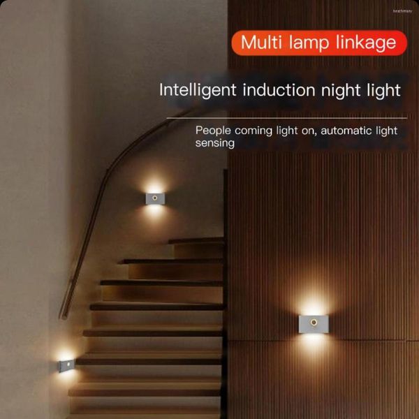 Luces nocturnas Conexión inalámbrica Inducción LED Luz USB Recargable Sensor de movimiento Lámpara de pared para cocina Escalera Pasillo Dormitorio Baño