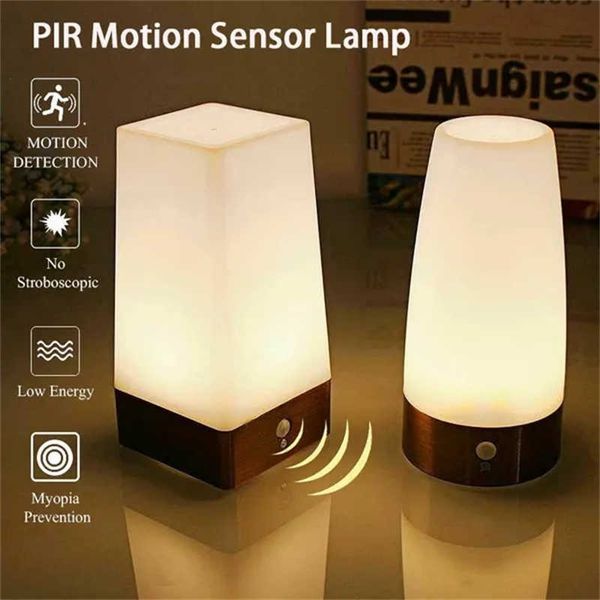 Luces nocturnas Inalámbrico PIR Sensor de movimiento inteligente Luz de noche LED Lámpara de escritorio con pilas Decoración para el hogar Dormitorio Lámpara de noche Pasillo Luz de mesa P230325