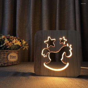 Veilleuses En Bois Cheval Forme Creative 3d Led Lumière Étoile Usb Table Lampe De Bureau Pour Enfants Cadeau De Noël Décor À La Maison Offre De Noël