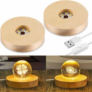 Nachtlichten houten led lampbasis acryl accessoires USB interface knop schakelaar geel licht wit licht 3d nacht lichthouder rechthoek P230331