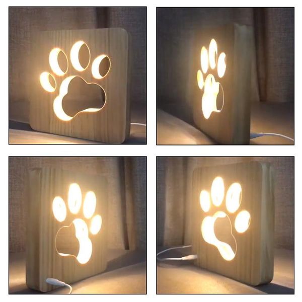 Veilleuses en bois lumière chien lampe creuse enfants chambre décoration Table chaude pour enfants cadeau décoration de la maison veilleuses nuit