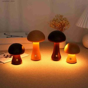 Nachtverlichting Houten Paddestoel Tafellamp Nachtlampje USB Oplaadbaar Leuke Paddestoel Touch Lamp Dimbaar Bedlampje voor kinderen Volwassenen Cadeau Q231114