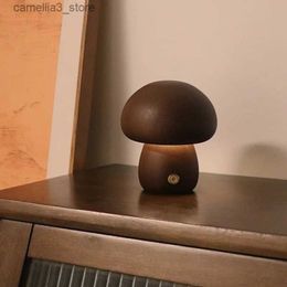 Nachtverlichting Houten Paddestoelen Nachtlampje Met Aanraakschakelaar Nordic Nachtkastje Lamp Walnoot Beukenhout Warm Dimbaar Bureaulamp Opladen via USB Q231114