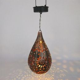 Nachtlichten Smeedijzeren ijzeren zonne-lampje hanger drop-vormige tuin buiten decoratie led bloem snijvaartlamp258v