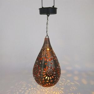 Nachtlichten Smeedijzeren ijzeren zonne-lampje hanger drop-vormige tuin buiten decoratie led bloem snijwerklamp259r