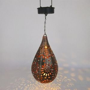 Lumières nocturnes Perfor Solar Light Pendant Garden en forme de drop décoration extérieure Décoration LED Fleur Lampe 285V