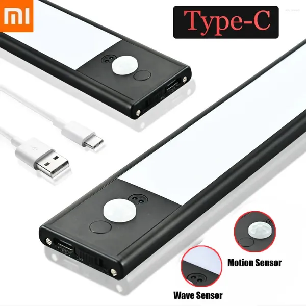 Luces nocturnas Lámpara Xiaomi con sensor de onda de movimiento LED USB Luz de pared recargable 3 colores Regulable Dormitorio Mesita de noche Decoración de cocina