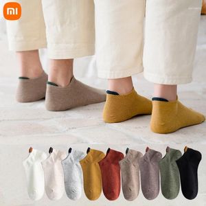 Luces nocturnas Xiaomi calcetines de primavera/verano para hombre, barco fino, Color sólido, algodón transpirable, deportes cortos para mujer, 5 pares