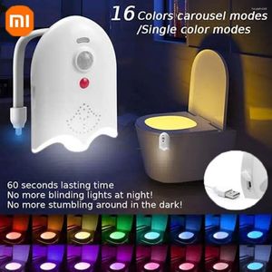 Veilleuses Xiaomi cuvette de toilette lumière avec capteur de mouvement rétro-éclairage 8/16 couleurs USB rechargeable RGB lampe projecteurs décoration chambre