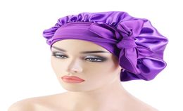 Nightcap Faux Silk Widebrim Night Hat Femmes Couleur solide Bonnet Bonnet Bonnet de Nuit Chapeaux de sommeil 10 Colour1106216