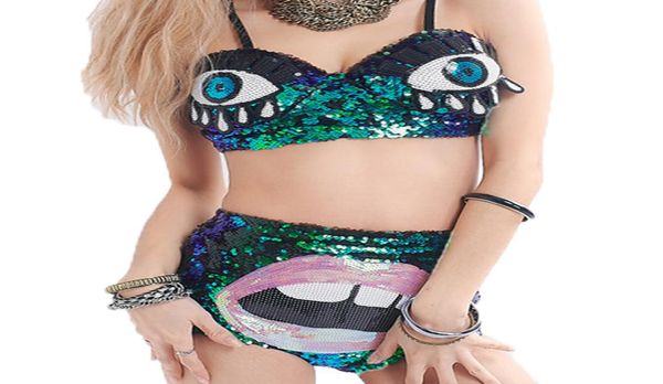 Club nocturno Ojos grandes Labios Cosplay Lentejuelas Conjuntos de sujetadores para mujer Ropa interior especial Traje de baño DS Navidad Regalos de Halloween para mujeres 3242391