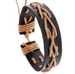 Discothèque hip hop HOMME FEMME Bracelet Peau de Vache 16MM Marron Noir 100% cuir véritable bracelet ajustable fil de cire tissage