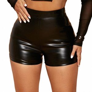 Discothèque Hot Pants Shorts Pour Femmes Vêtements Couleur Unie Élastique Taille Haute Stretch Push Up Noir Sexy Slim Pantalon Sport 697i #
