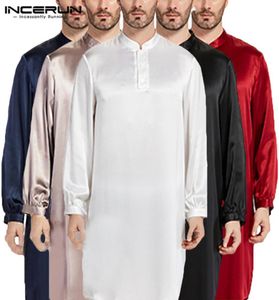 Nachtjarig mannen gewaad pyjamas zijden satijn lange mouw badjas lounge arabe shirt jurk jurk masculina islamitische mannen kleding T2001164159971