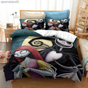 Nightmare Before Christmas Literie Set Saint Valentin Décor Cadeaux Doux Housse De Couette Et Sally Lit Couette Couverture King Twin L230704