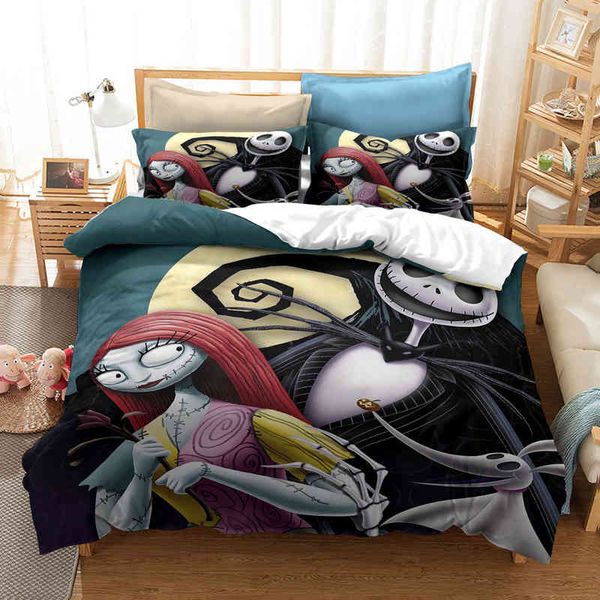 Nightmare Before Christmas Parure de lit Saint Valentin Décor Cadeaux Housse de couette douce Jack et Sally Couette de lit