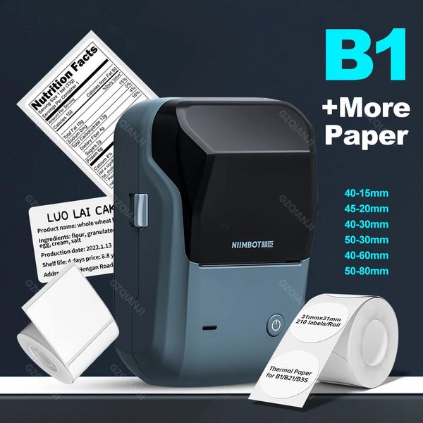 Niimbot B1 Etiqueta Impresora portátil portátil fabricante térmico bluetooth código QR Código Pegatina Rollos de color de papel Labeller Blanco 240417