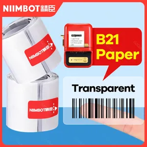 Niimbot-impresora de etiquetas B21 B1, papel de impresión transparente, pegatina de nombre, código de barras autoadhesivo impermeable para fabricante B203