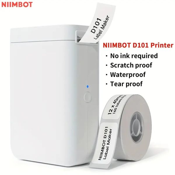 NIIMBOT D101 Étiqueteuse avec ruban adhésif, imprimante d'étiquettes de 0,5 à 1 pouce de large, connexion sans fil, plusieurs modèles disponibles pour téléphone portable, facile à utiliser au bureau et à la maison