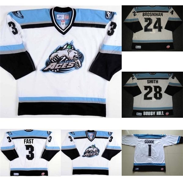 Nik1 2017 Personnaliser ECHL Alaska Aces 3 TJ Fast 24 Patrick Brosnihan Hommes Femmes Enfants 100% Broderie Meilleure qualité Maillots de hockey pas cher Goalit Cut