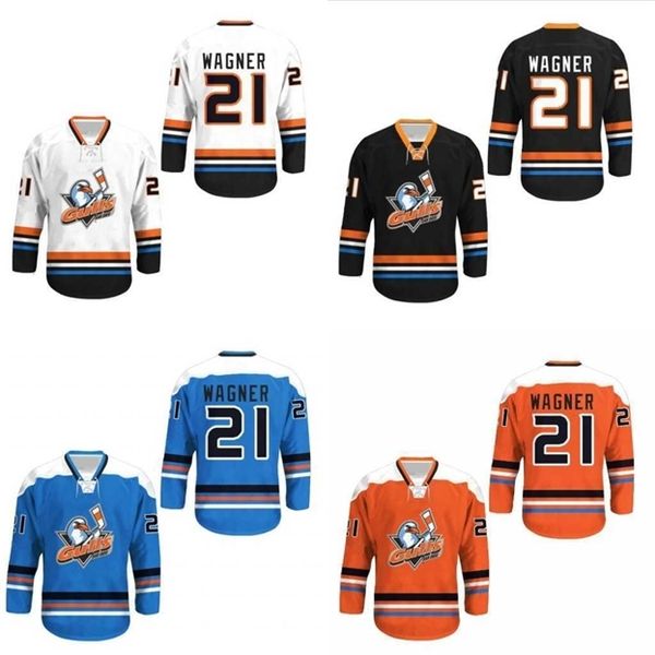 Nik1 21 Wagner San Diego Gulls Hockey Jersey Cualquier jugador o número Nueva puntada Cosida Película Hockey Jerseys Todo cosido Blanco Rojo Azul vintage raro