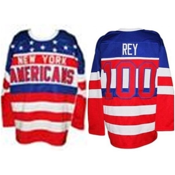 Nik1 personnalisé n'importe quel maillot de hockey des Américains de New York 100 rey vintage tage broderie de haute qualité cousue personnaliser n'importe quel numéro et nom maillots