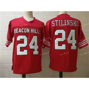 Nik1 NCAA Beacon Hills # 24 Stilinski Red College Football Jersey Maillots Marrons Chemises S-3XL