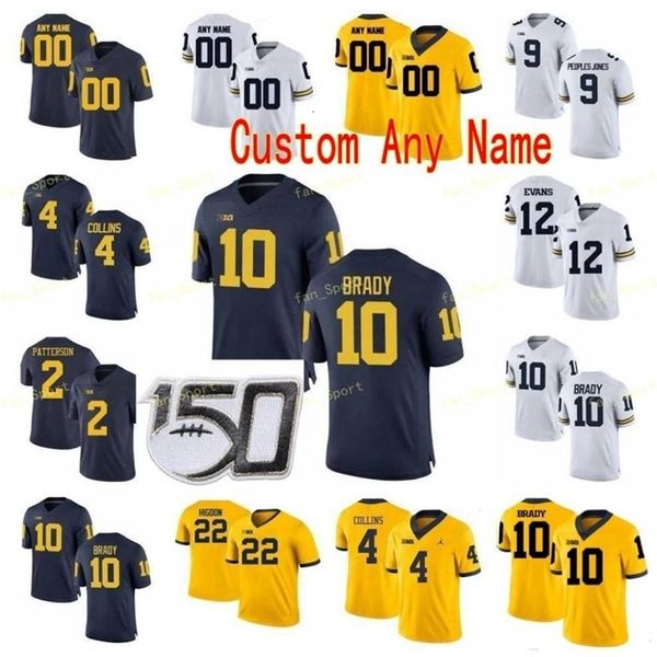 Nik1 NCAA College Jerseys Michigan Wolverines 10 Tom Brady 2 Shea Patterson 2 Charles Woodson 4 Nico Collins Fútbol personalizado cosido