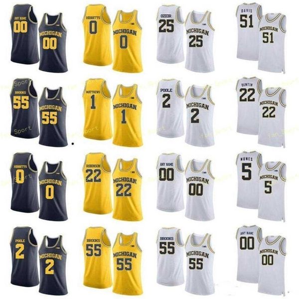 Nik1 NCAA College Michigan Wolverines Basketball Jersey 2 Isaiah Livers 21 Franz Wagner 22 Bajema 23 Brandon Johns Cosido personalizado