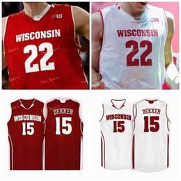 Nik1 NCAA College Wisconsin Badgers Basketball Jersey 33 Taylor Currie 34 Brad Davison 35 Nate Reuvers 44 Frank Kaminsky Cousu sur mesure