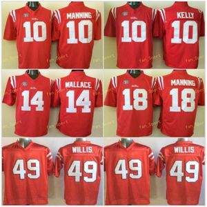 Nik1 NCAA Ole Miss Rebels voetbal 10 Eli Manning Jersey Sec College 10 Chad Kelly 14 Bo Wallace 18 Achie Manning 49 Patrick Willis gestikt rood