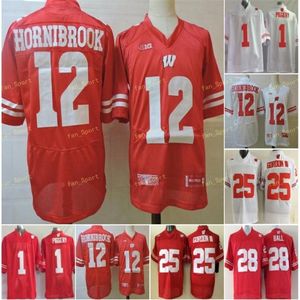 Nik1 NCAA Wisconsin Badgers College Football Jersey Men 25 Melvin Gordon III 1 Piggery 28 Montee Ball 12 Alex Hornibrook Red White