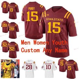 Nik1 Cousu Personnalisé 10 Brian Peavy Jacob Park 14 Tarique Milton 15 Brock Purdy 17 Kyle Kempt ISU Iowa State Cyclones Hommes Femmes Maillot Jeunesse